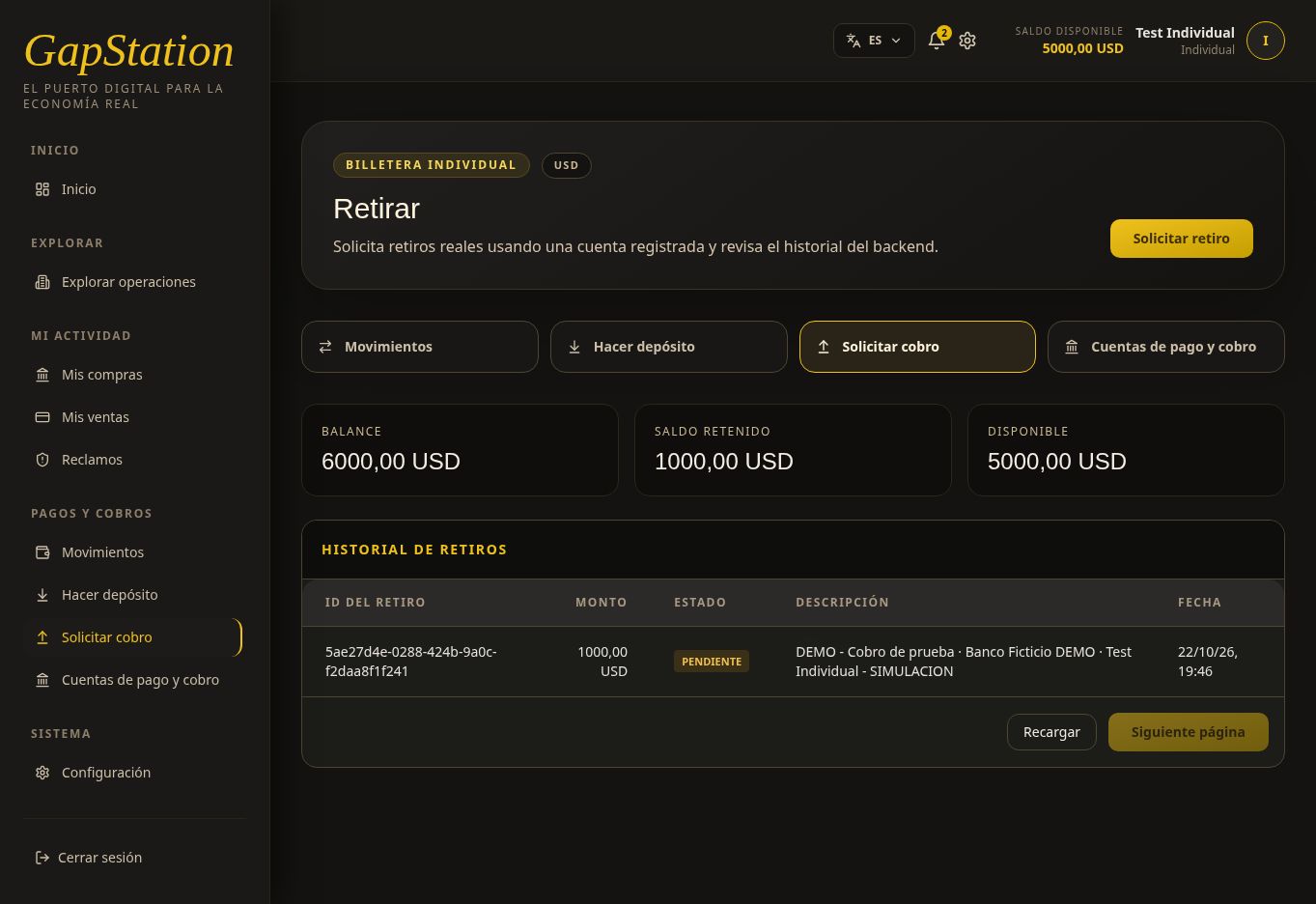 Pending withdrawal request and USD 1000 held from the balance