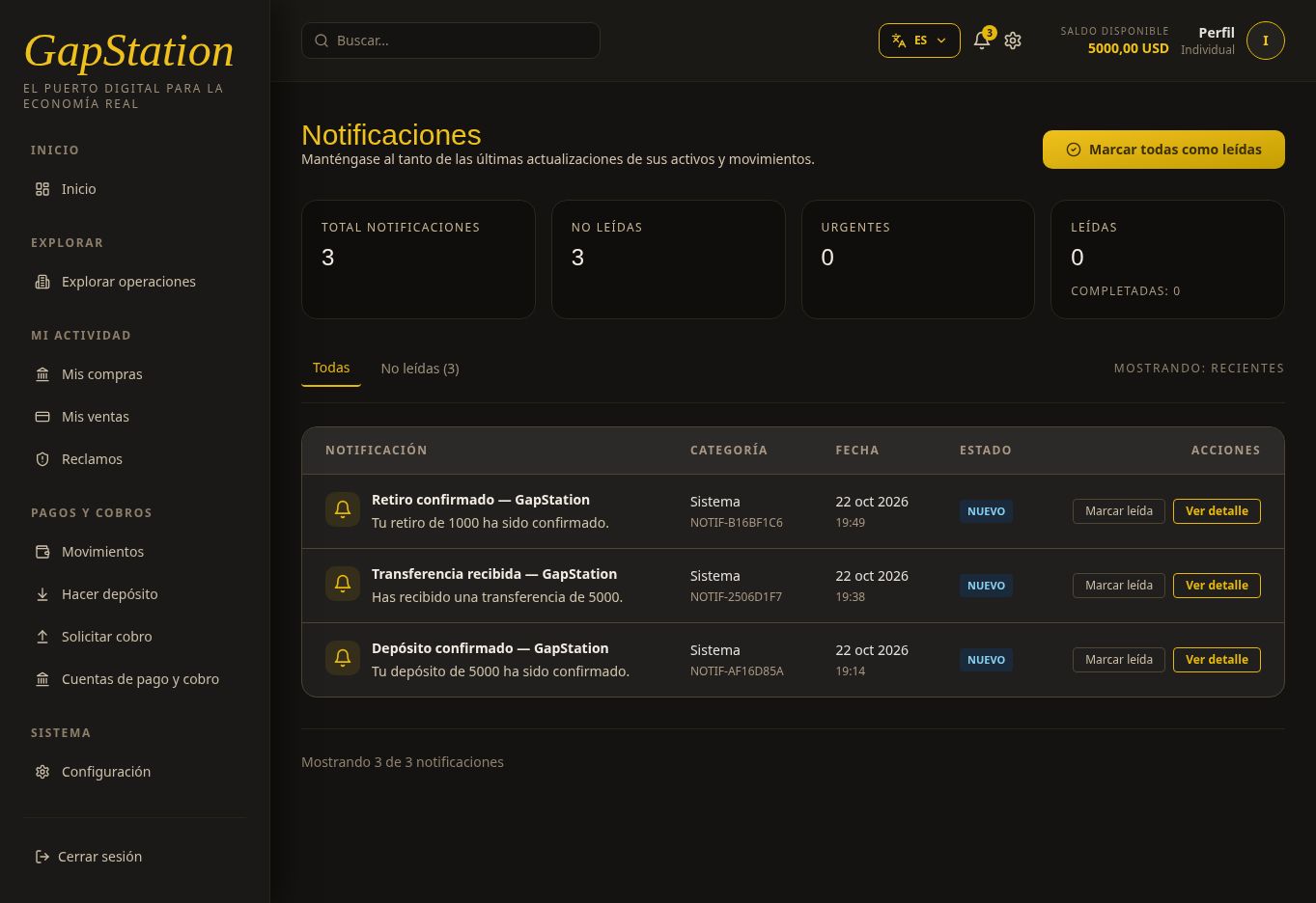 Bell showing a Withdrawal confirmed notification for USD 1000
